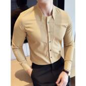 男士 免熨衬衣男0130r 商务休闲时尚 立领格纹长袖 衬衫