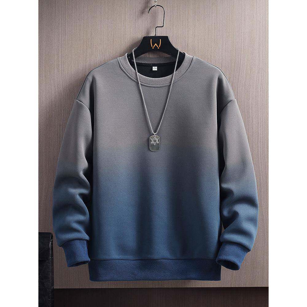 渐变色长袖t恤男运动衫秋冬圆领休闲宽松底衫衬里加厚上0129k