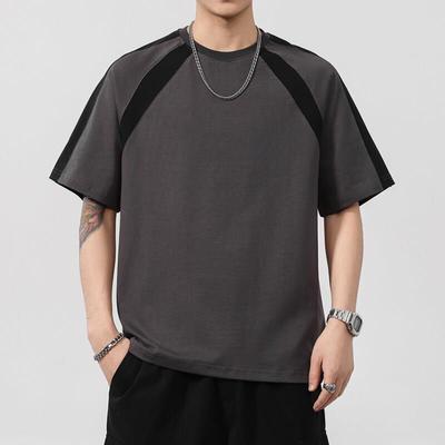 美式撞色拼接短袖t恤男士2025夏季新款宽松潮流半袖夏装时尚0426z