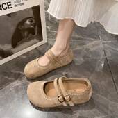 女2026新款 春季 磨砂皮玛丽珍勃肯鞋 温柔百搭浅口平底搭扣单0127z