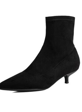 黑色尖头细跟小跟短靴女3公分cm2025新款单靴瘦瘦靴低跟磨砂1218w