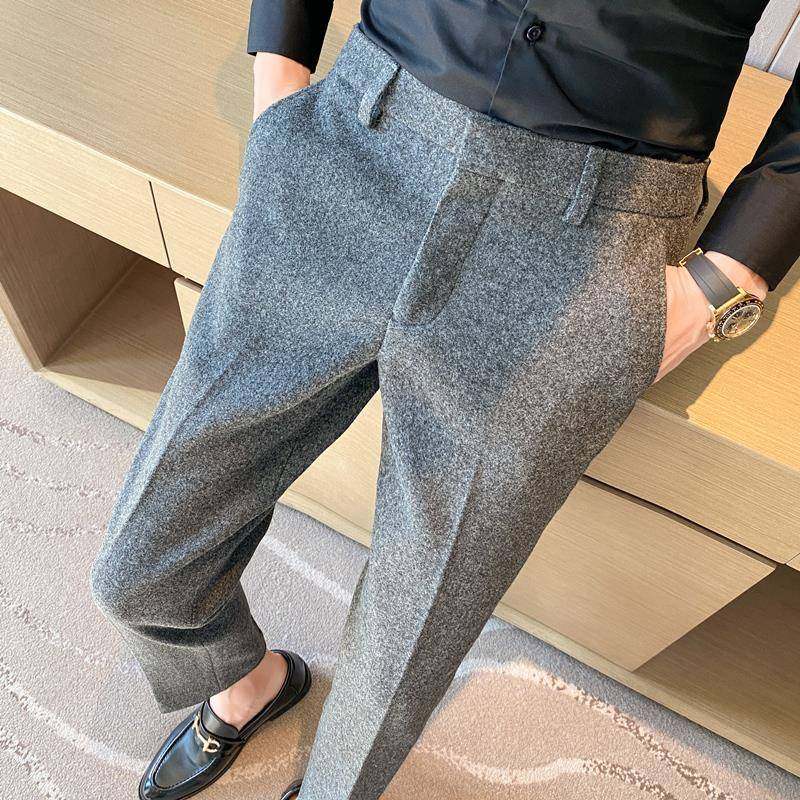 秋冬毛呢料裤子男厚款男士西裤呢子休闲裤修身直筒商务西装1128z