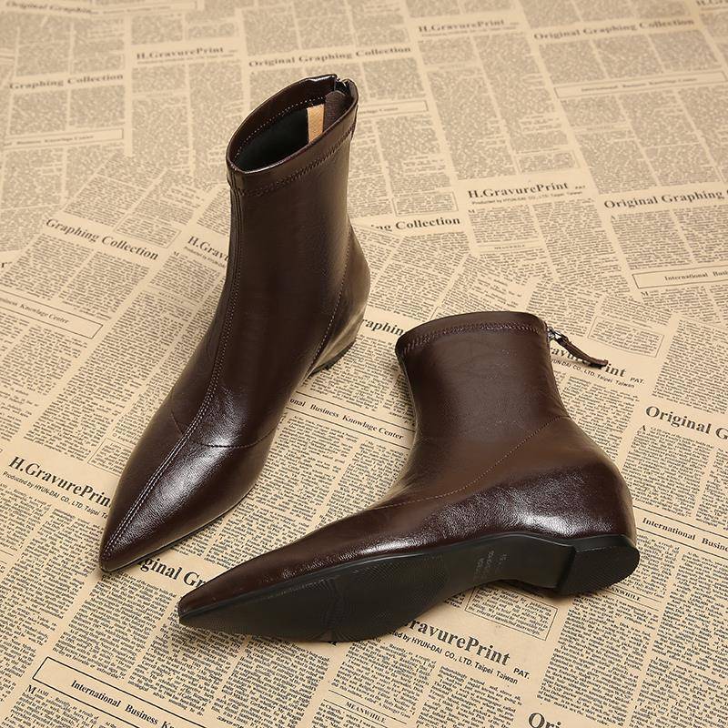 秋冬法式覆古尖头内增高短靴瘦瘦靴2025新款今年流行感小踝1115z