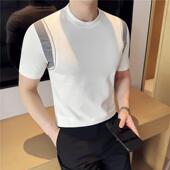 短袖 百搭拼接凉感圆领内搭0207r 修身 T恤男潮牌设计感冰丝半袖 夏季