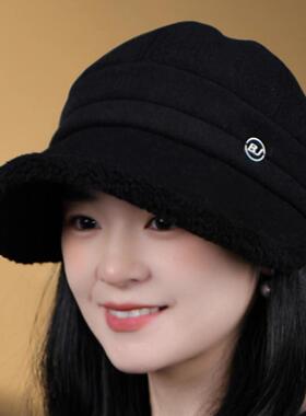 可挂口罩帽子女秋冬保暖2026新款时尚显脸小加绒宽檐马术帽0117k