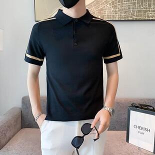高级感拼色Polo衫 薄款 男士 翻领t恤修身 冰丝针织拉夫0316k 短袖 夏季