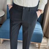 男修身 春季 加厚保暖英伦呢子商务休闲西装 九分西裤 长裤 0204w