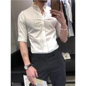 衬衫 高档条纹衬衫 白0130r 商务休闲帅气无烫抗皱韩式 修身 男士 短袖