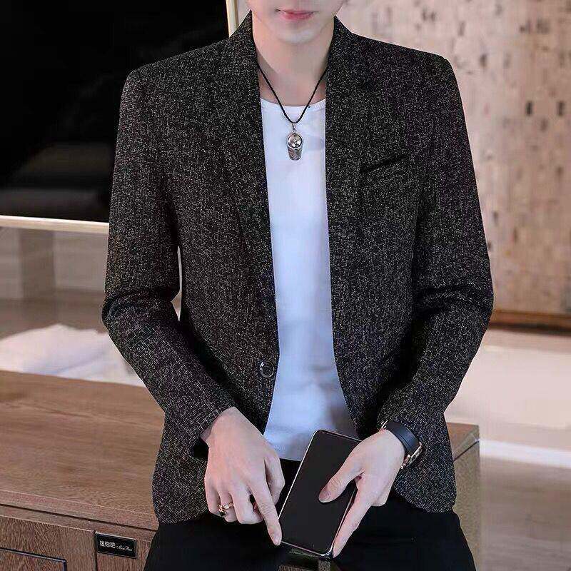 西装男士小韩版修身上衣帅气休闲暗纹单西服英伦潮流春秋外1019d