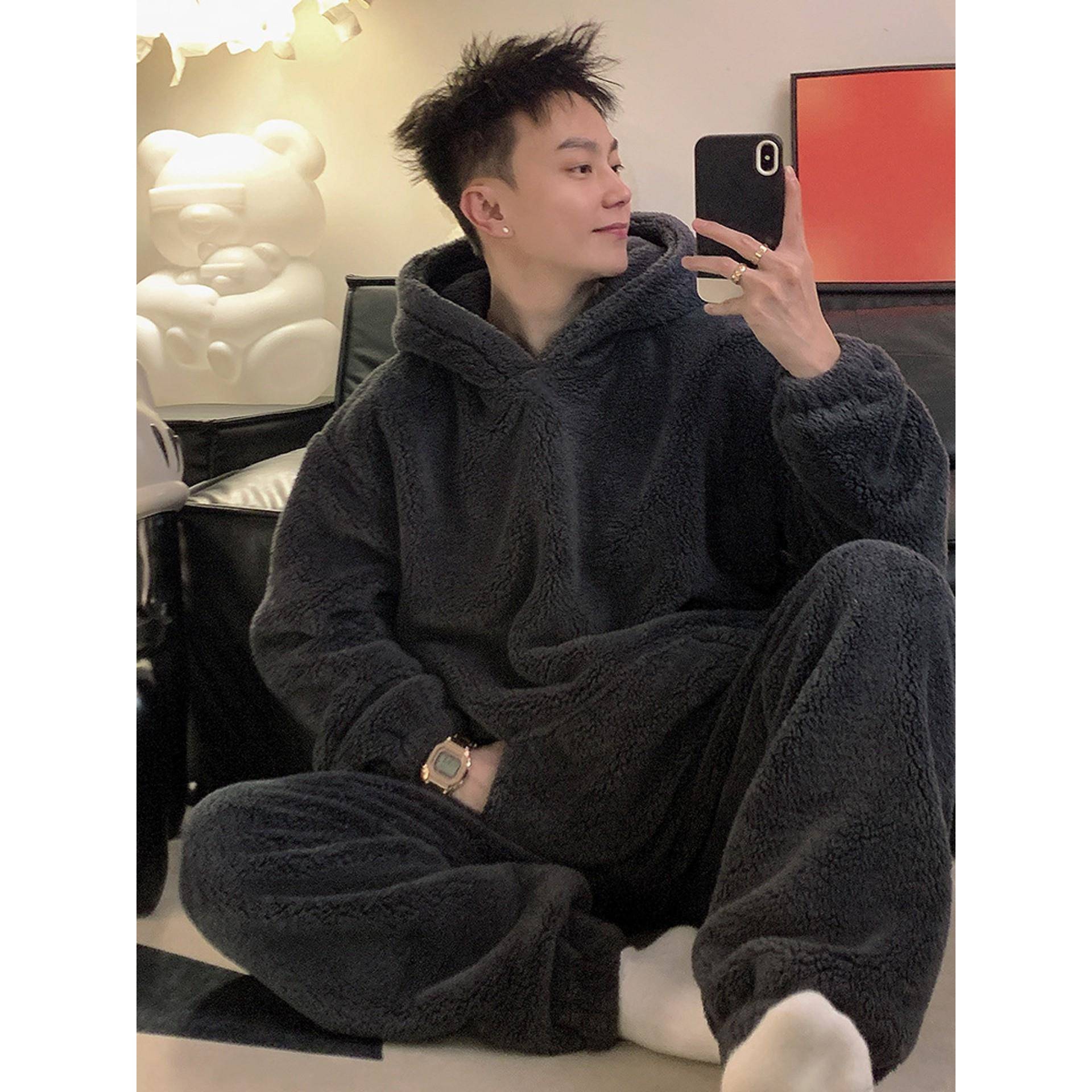 男士珊瑚绒睡衣男秋冬季2025年新款时尚加绒加厚大码家居服1123r