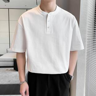 t恤男士 透气宽松半袖 立领短袖 夏季 0428z 感轻熟风亨利领polo衫 时尚