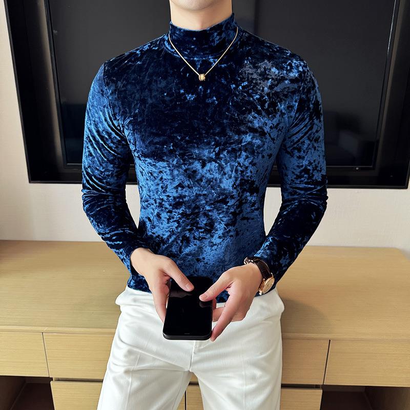 秋冬新款打底T恤休闲时尚舞台半高领男针织套头修身长袖针1023z