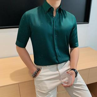 潮流修身 薄款 时尚 0605z 痞帅休闲五分中袖 男短袖 英伦风领衬衫 夏季