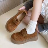 女2026年新款 春季 厚底勃肯鞋 反绒皮一脚蹬百搭休闲皮带扣单0127z
