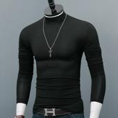 半高领修身 内搭春季 打底衫 男士 春季 大尺码 衣长袖 T恤上衣0204w