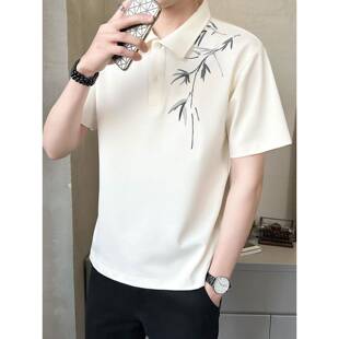 新款 士2026夏季 国风绣花冰丝棉翻0325k 凉感polo衫 春夏男t恤新中式