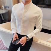 商务休闲百搭潮流修身 质感华夫格立领暗扣衬衫 男长袖 帅气高0130r