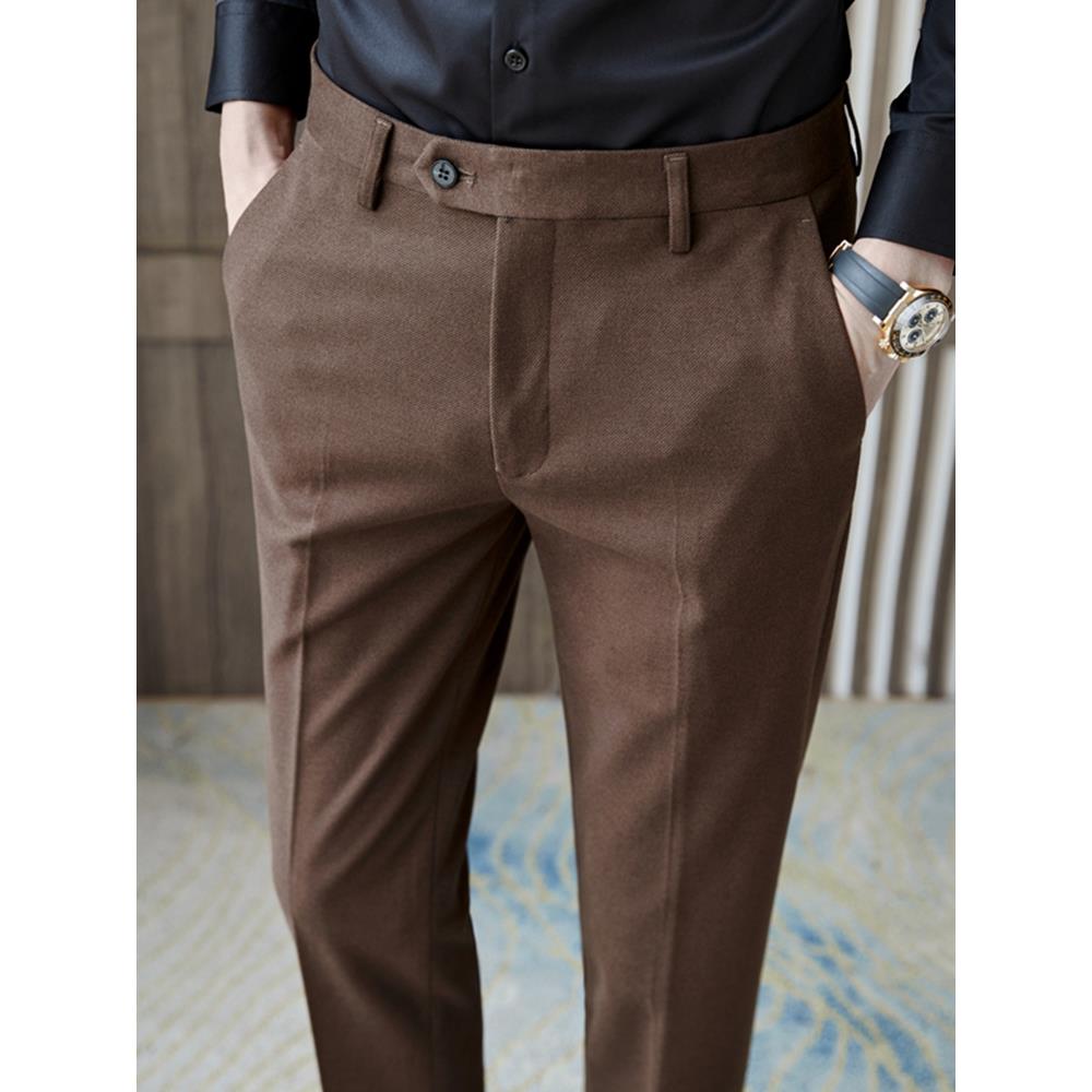 男裤子呢子冬季冬款加厚棕色咖色商务高端修身男士休闲西裤1203w
