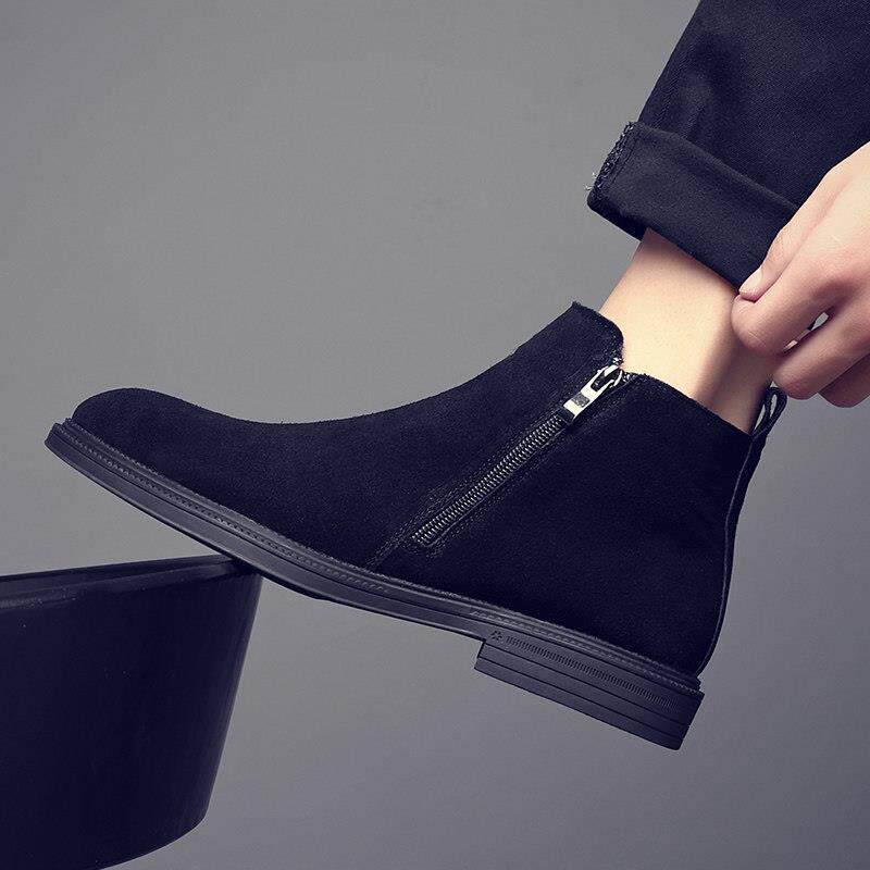 男鞋冬季新款高帮男靴子反绒皮鞋子男马丁靴保暖加绒拉链切0110r