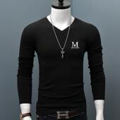 V领长袖 男T恤质修身 保暖春季 春季 衣百搭色打底衫 上衣潮0128w