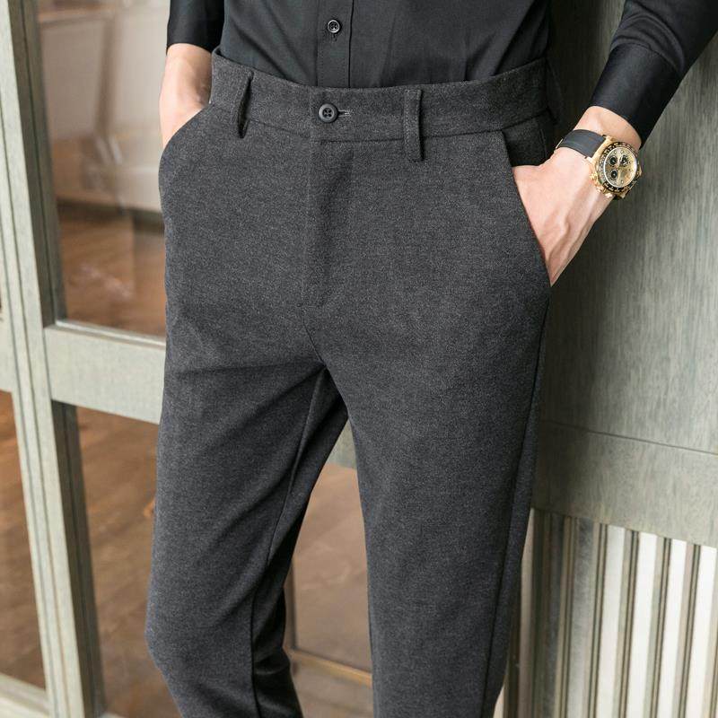 秋冬商务男士简约毛呢西裤厚款英伦潮牌呢子休闲裤男修身裤1128z