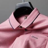 长袖 T恤爸爸装 春季 男士 丝光上衣服polo衫 中老年粉色有带0128w