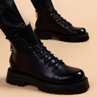 秋冬马丁靴男英伦风高帮男鞋 短靴厚底内增高拉1226z 系带黑色工装