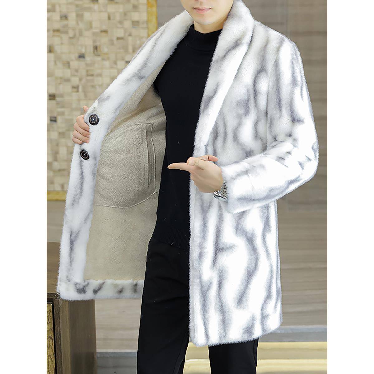 冬季大衣男中长款加绒加厚西装领风衣帅气休闲草皮外套1121w