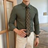 高级感条纹衬衫 抗皱绅士尖0130r 休闲百搭潮流修身 男长袖 商务正装