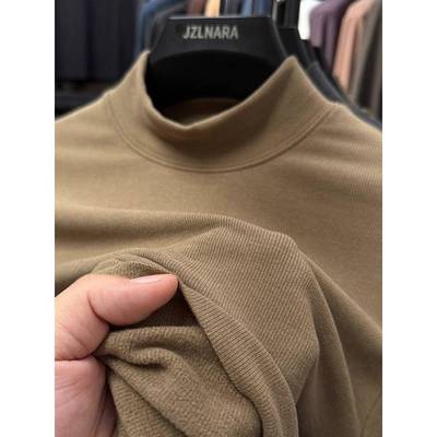 秋冬男士德绒打底衫德荣半高领裸感无缝内暖双面丝长袖t恤1224k