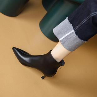 女鞋 时尚 及踝小高跟单靴1222z 2025尖头细跟加绒短靴韩版 秋冬新款