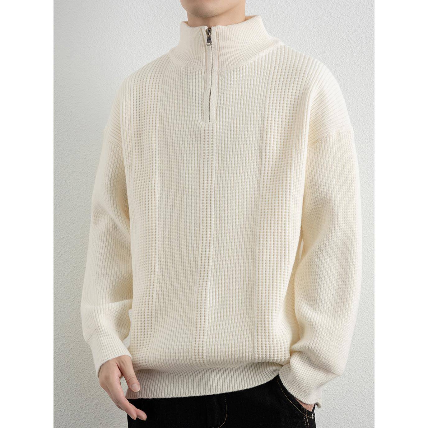 秋冬毛衣男士新款上衣半拉炼高领男季套头针织衫男外套保暖0926c