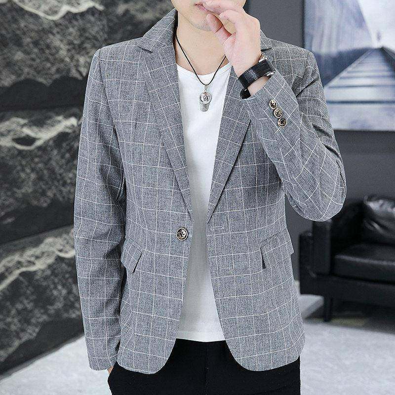 小西装外套男春秋新款韩版修身格子个性单西潮流休闲男士西0121r,男装,商务正装西服,淘宝优惠券,粉丝福利购,淘宝优惠卷
