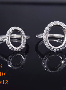 女小众设计不掉色S925银戒指空托 蛋面6m 8 6x8 8x10 10x12 天然