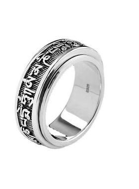 新款六字真言大明男士国潮戒指可转动单身情侣食指环网红尾戒子