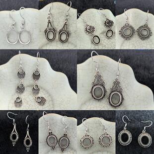 民族风银配件 蛋面镶嵌配托 女小众设计不掉色多款 复古风耳勾空托