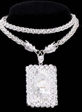 女小众设计不掉色锌合金祥云龙牌吊坠 个性镂空银牌 仿银饰品生日