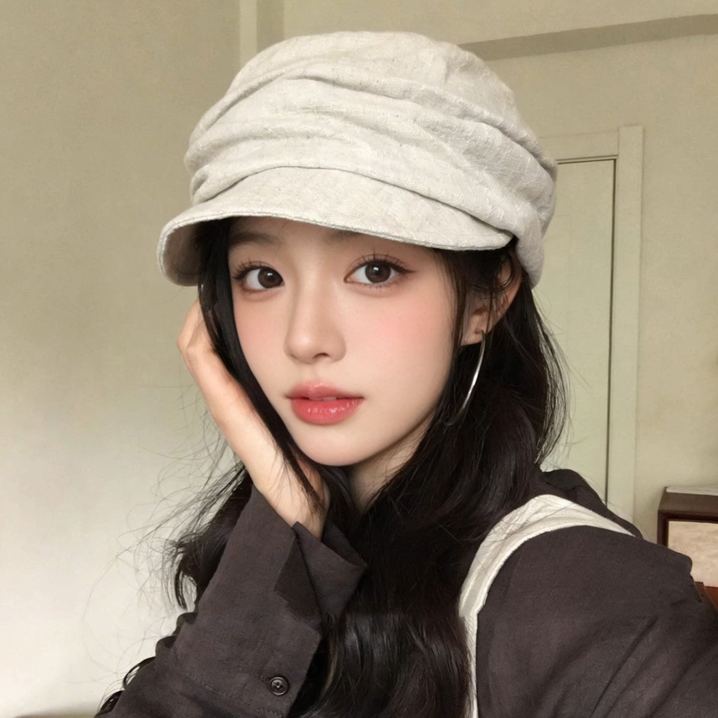 日系复古棉麻褶皱贝雷帽子女春夏季文艺时尚休闲百搭显脸小八角帽