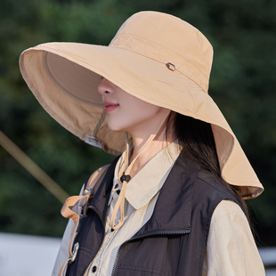 大帽檐防晒帽夏帽子女款2026新款骑行登山帽渔夫帽披肩护颈遮阳帽