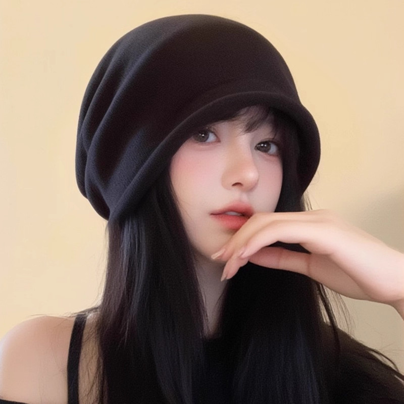 虞书欣同款黑色卷边堆堆帽女秋季