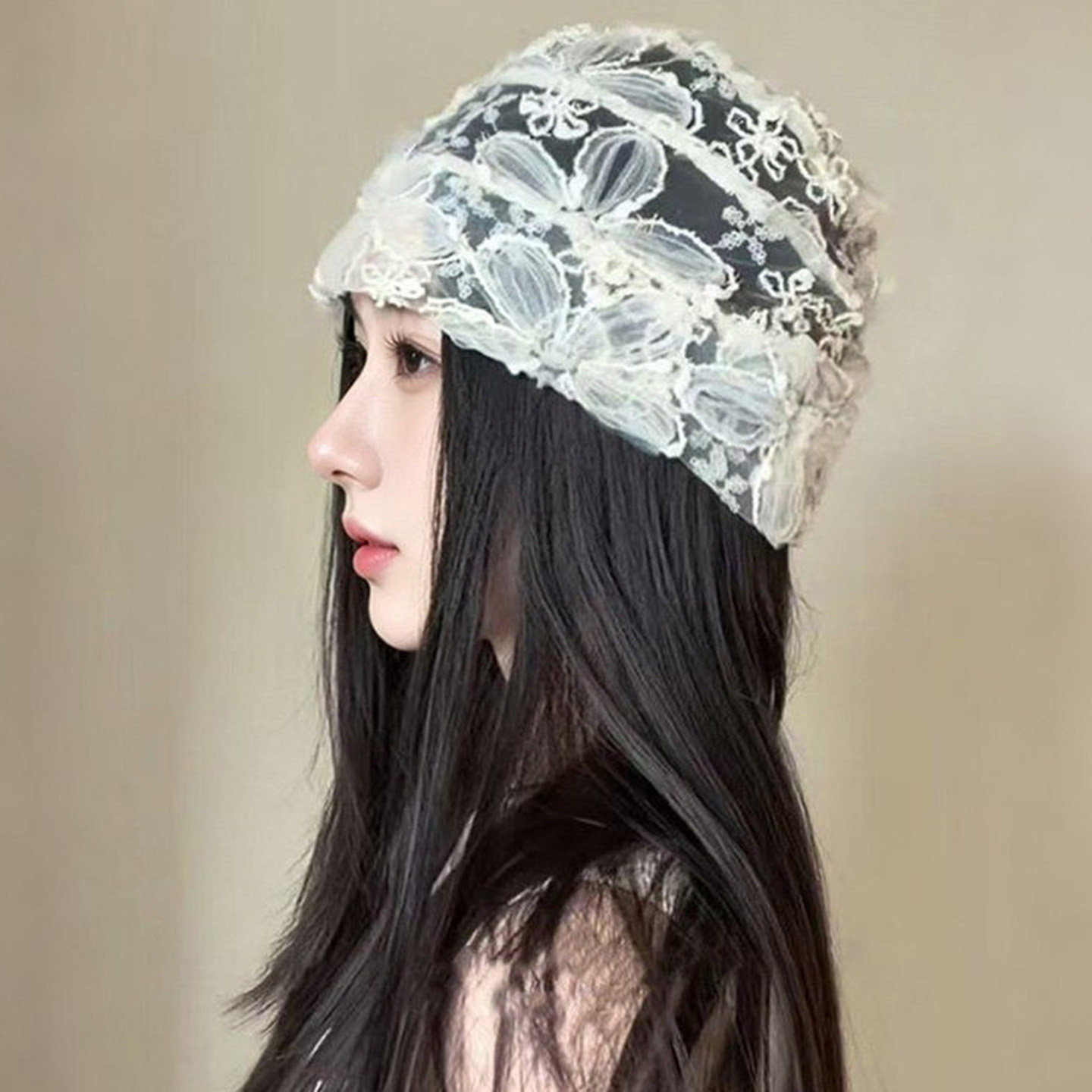 夏季女款网纱蕾丝镂空透气包头帽