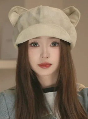 2026款麂皮绒小猫耳朵贝雷帽女