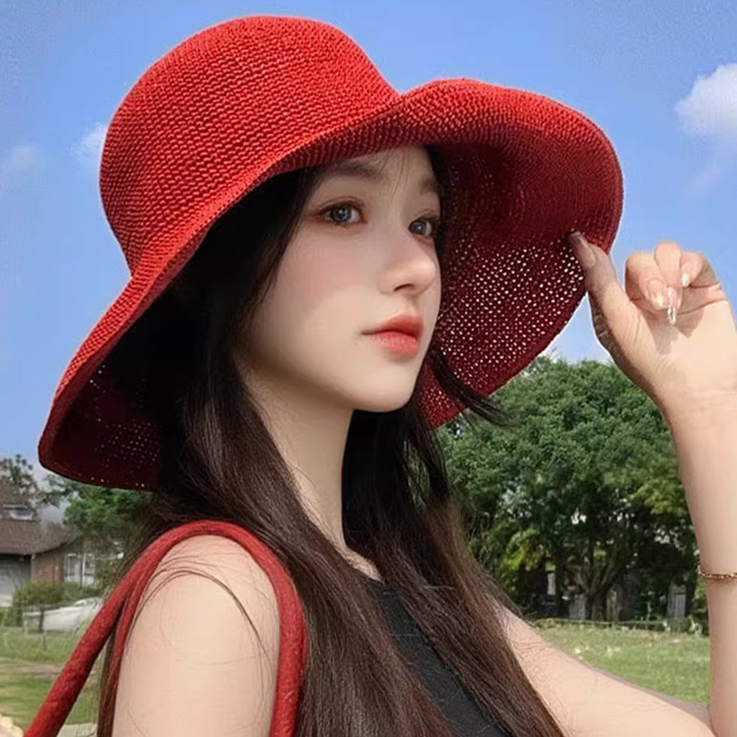 手工编织大檐草帽女春夏季海边度假防晒沙滩遮阳帽透气显脸小盆帽