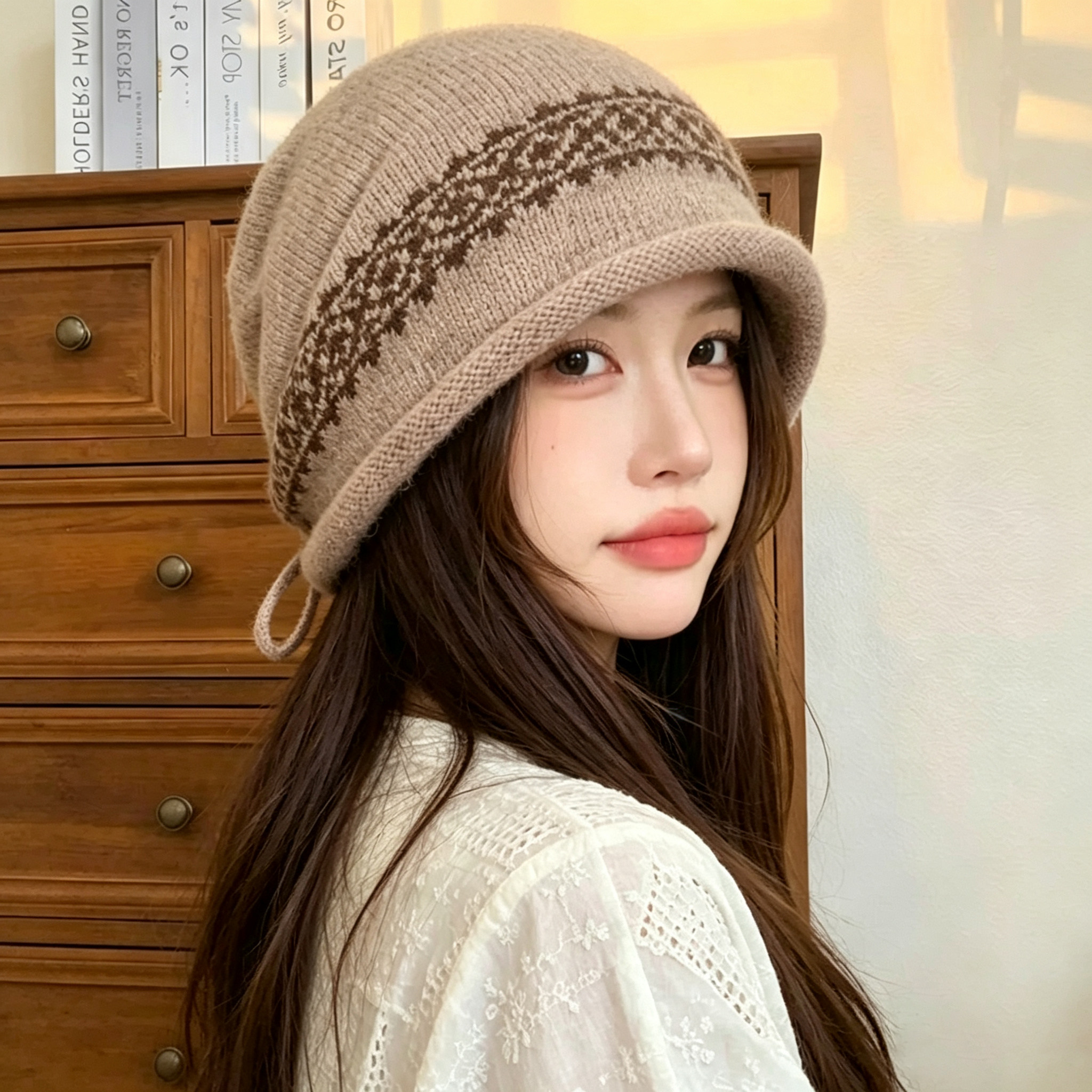 秋季女保暖显脸小堆堆帽大头围