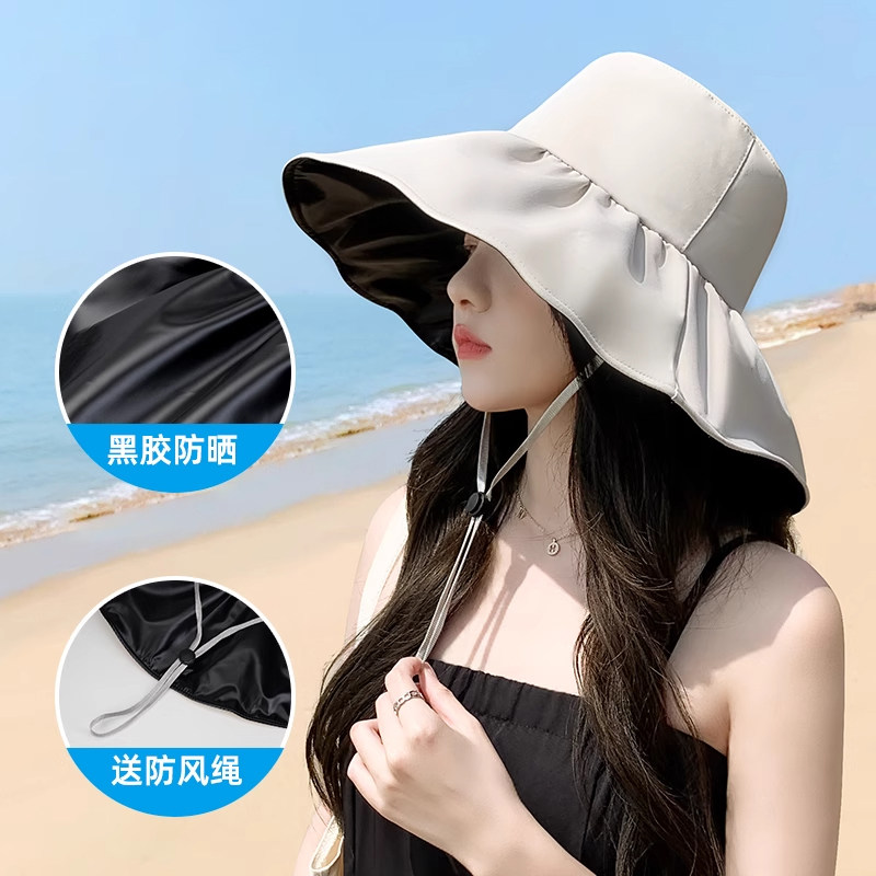 夏季黑胶大檐防晒可折叠渔夫帽女