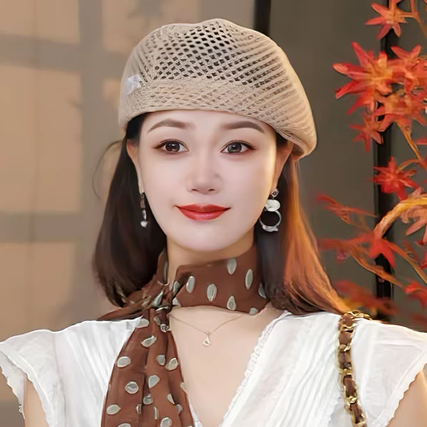镂空针织贝雷帽夏季帽子女款2026新款轻薄透气遮阳帽显脸小鸭舌帽