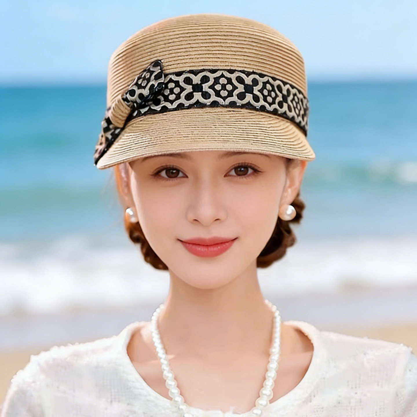 草编帽子女款2026新款时尚优雅马术帽夏季百搭防晒帽遮阳帽太阳帽