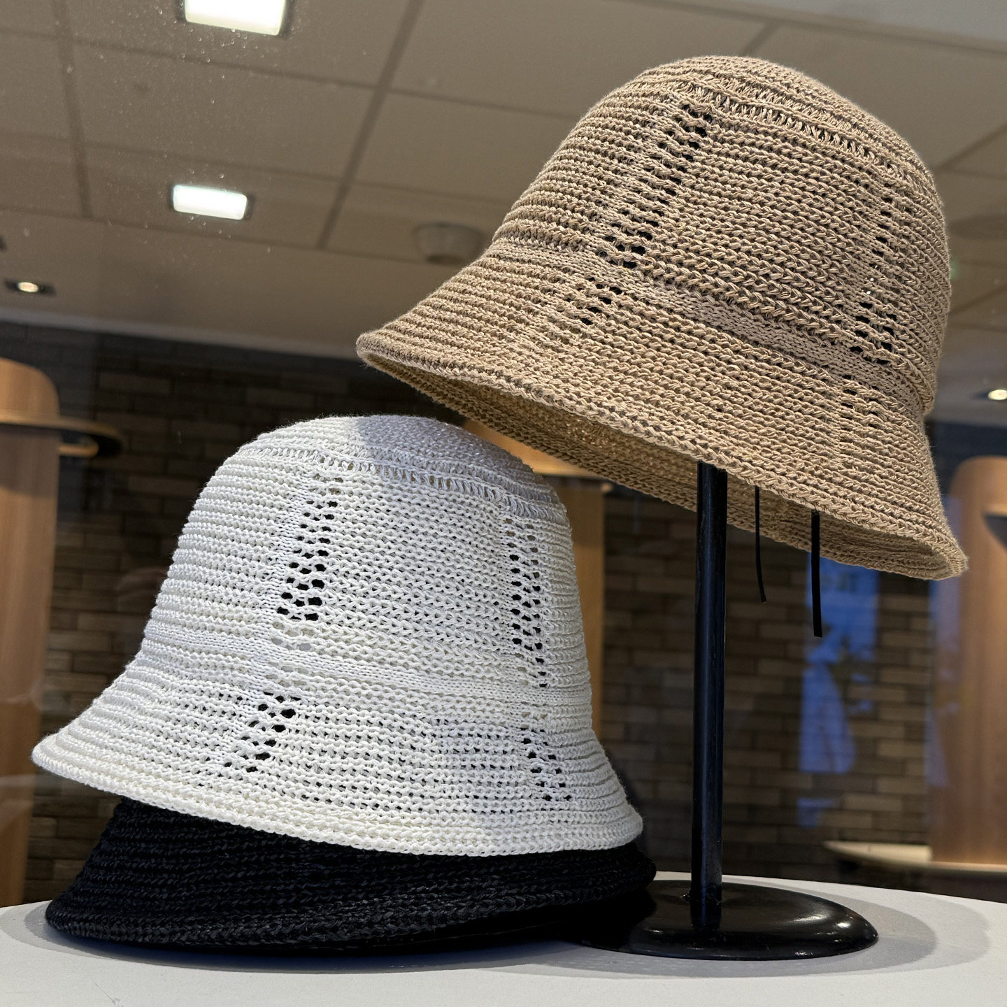 日系镂空透气针织渔夫帽夏季帽子女款2026新款防晒帽显脸小遮阳帽
