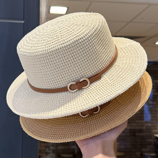 平顶编织礼帽夏季 防晒帽海边度假沙滩遮阳帽太阳帽 帽子女2026新款