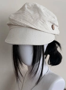 夏季棉麻褶皱八角帽女防晒遮阳